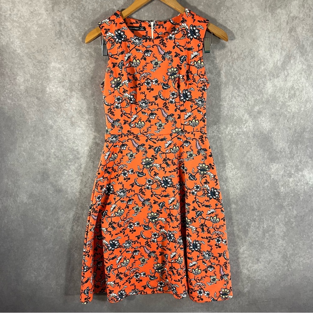 Zara Dress‎ Womens Medium M Mini Orange Floral Printed Summer Beach Hippie Boho